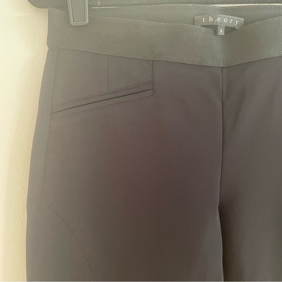 Theory Lamb Leather Trim Black Ponte Riding Leggings Pant - Picture 3 of 14